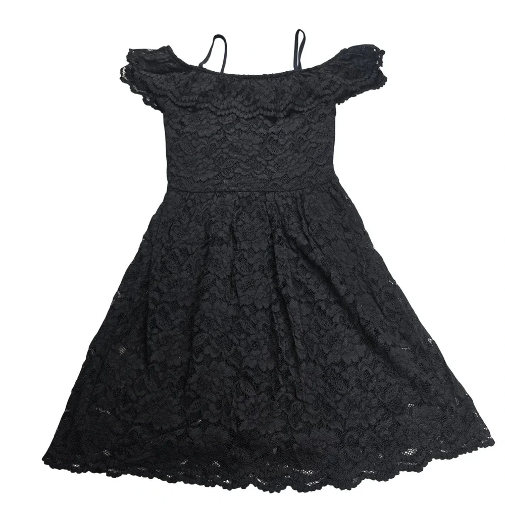 H&M Divided Lace Dress Women Size 2 Black Excellent Off Shoulder Fit Flare LBD - Picture 1 of 5